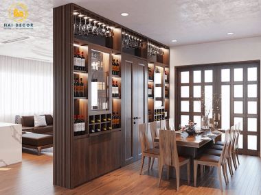 Tuyển tập các mẫu vách ngăn rượu kết hợp kệ Tivi sang trọng
