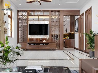 Tuyển tập các mẫu vách ngăn rượu kết hợp kệ Tivi sang trọng