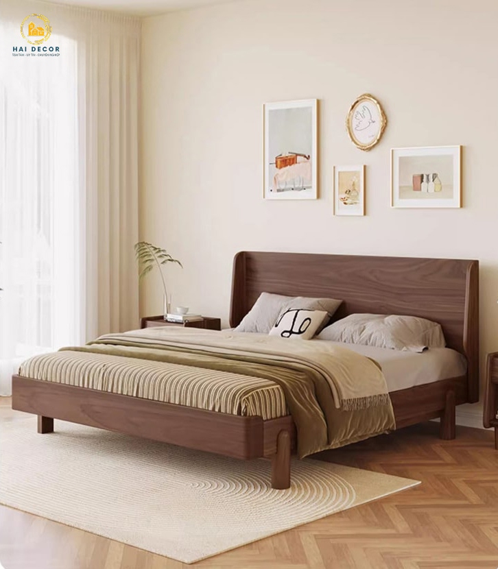 Giường ngủ gỗ óc chó tự nhiên 