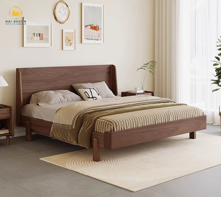 Giường ngủ gỗ óc chó tự nhiên 