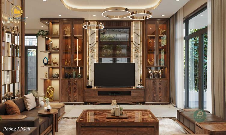 Vách ngăn thông minh đa năng kết hợp kệ rượu và TV hiện đại