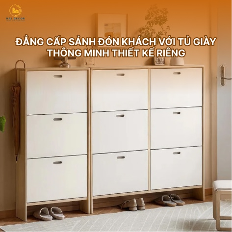 Đẳng cấp sảnh đón khách với tủ giày thông minh thiết kế riêng